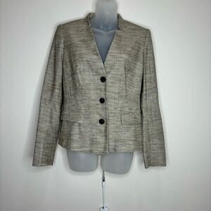 Lafayette 148 New York linen blend tan three button front Jacket blazer size 6